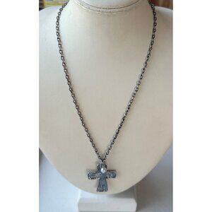 Amber Fashion Brand Silver Cross Fashion Jewelry Necklace 12.75" Height (NEW)